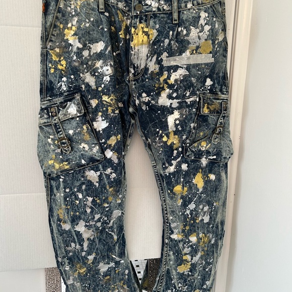 Robin's Jean Blue and Gold Splatter Denim - Picture 1 of 9